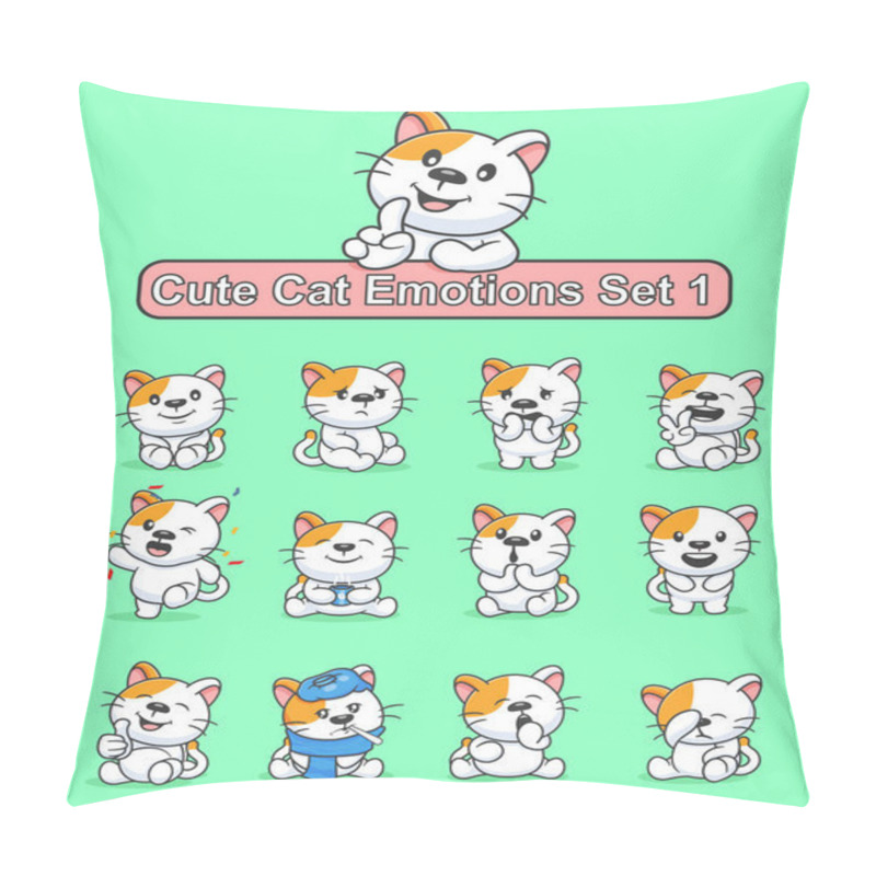 Personality  Set Of Cute Cat Cartoon Character In Various Poses Stickers Vector Illustration Pillow Covers