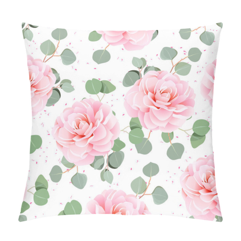 Personality  Pink Camellia And Eucaliptus Leaves Seamless Vector Pattern Pillow Covers