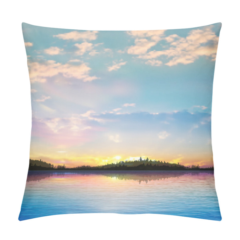 Personality  Abstract Sunset Background With Forest Lake Pillow Covers