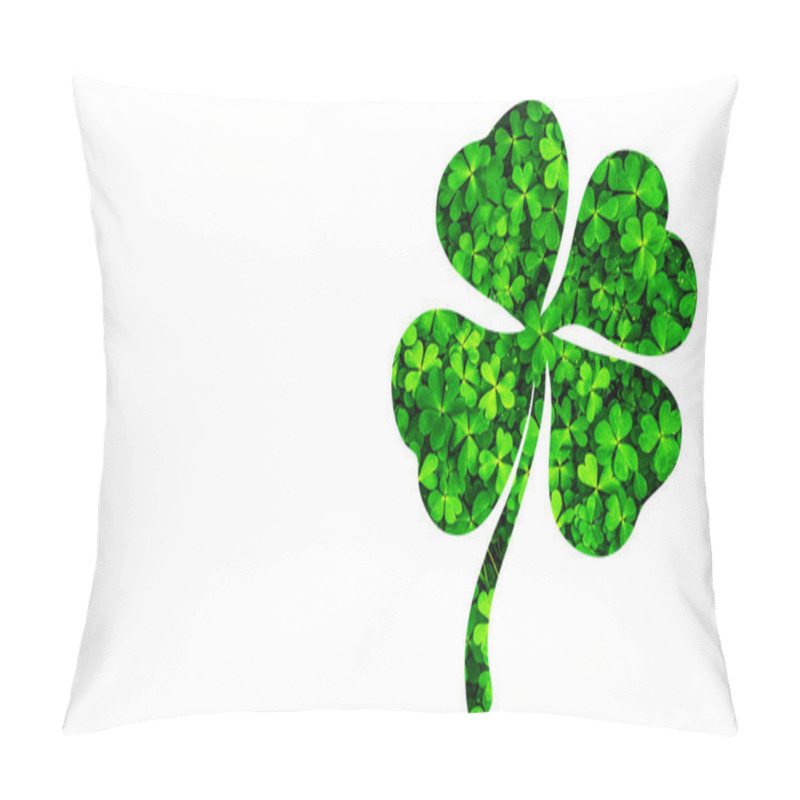 Personality  Beautiful St. Patrick's Day Shamrock Or 4-Leaf Clover Outline With Small Clover Leaves Texture, Isolated On White Background With Clipping Path Or Selection Path Included. Pillow Covers