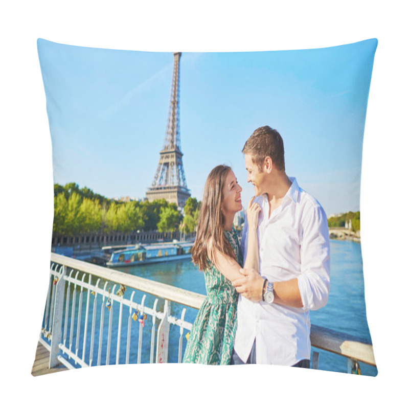 Personality  Young Romantic Couple Having A Date Near The Eiffel Tower Pillow Covers