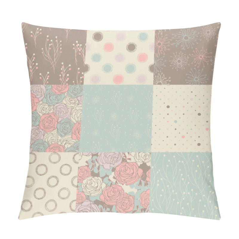 Personality  9 Seamless Patterns In Retro Style. Backgrounds With Roses, Dots And Other Stylized Nature. Pillow Covers