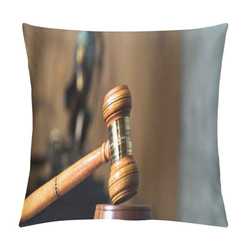 Personality  Still Life Of Law And Justice On Table Background. Pillow Covers