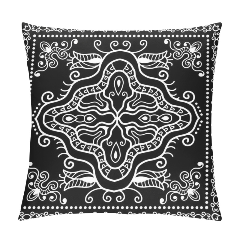 Personality  Black Bandana Print, Silk Neck Scarf Or Kerchief Square Pattern Design Style For Print On Fabric, Vector Illustration Pillow Covers