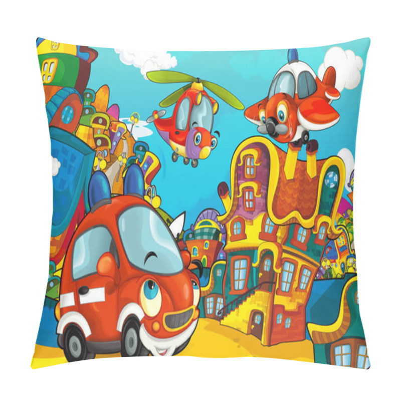 Personality  Fire Brigade Car And Helicopter With Plane Flying Over Pillow Covers