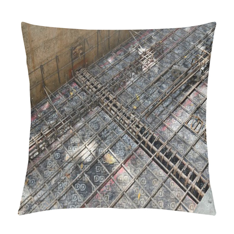 Personality  Sturdy Steel Rebars At A Construction Site. Pillow Covers