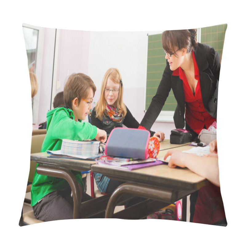 Personality  Education - Pupils And Teacher Learning At School Pillow Covers