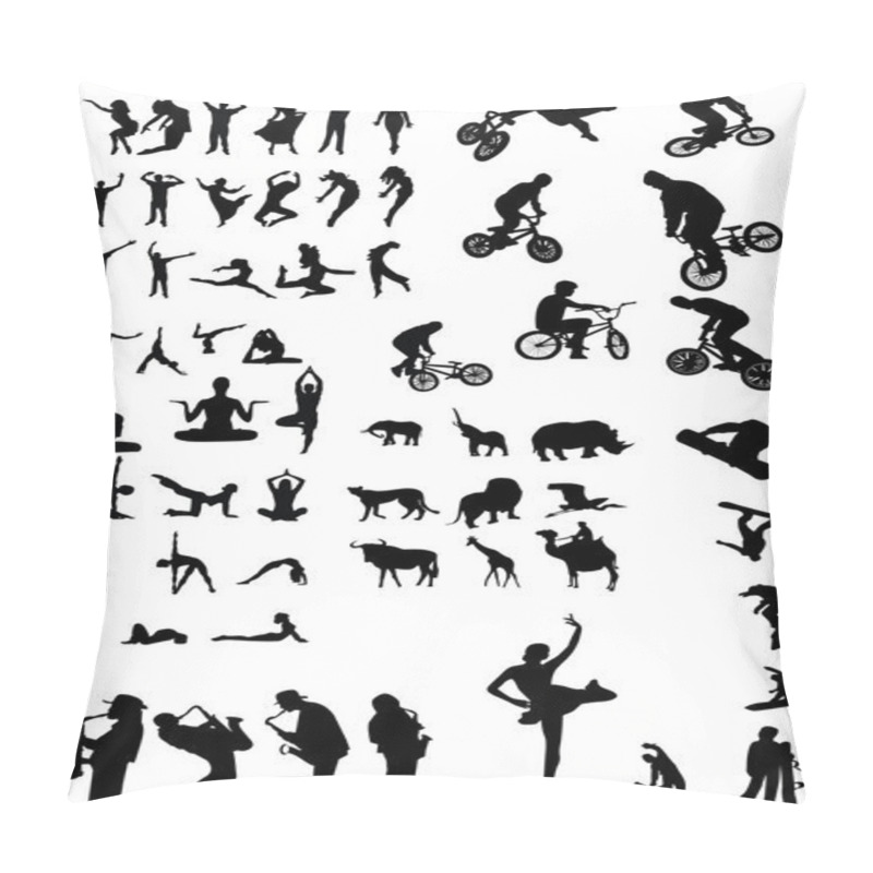 Personality  Collection Of Different Silhouettes Black And White Vector Pillow Covers