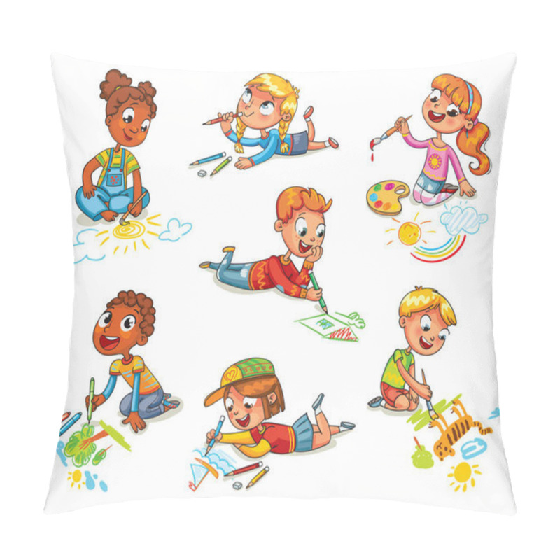 Personality  Little Children Draw Pictures Pencils And Paints Pillow Covers