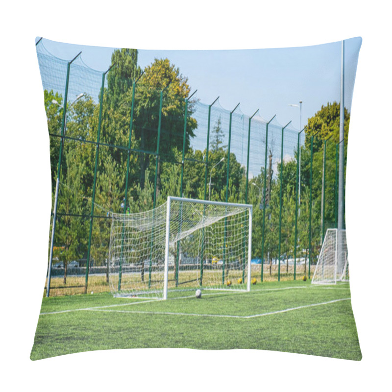 Personality  Football Goal At The Stadium. Metal Fence Wire In The Background. Pillow Covers