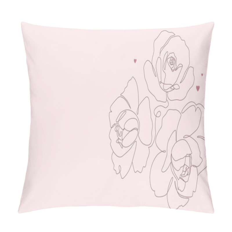 Personality  Botanical Illustration With Line Art. Rose And Peony Flowers Single Line Drawing. One Line Minimalist Style Sketch With Hearts For Print, Banner, Card Or Invitation. - Vector Pillow Covers