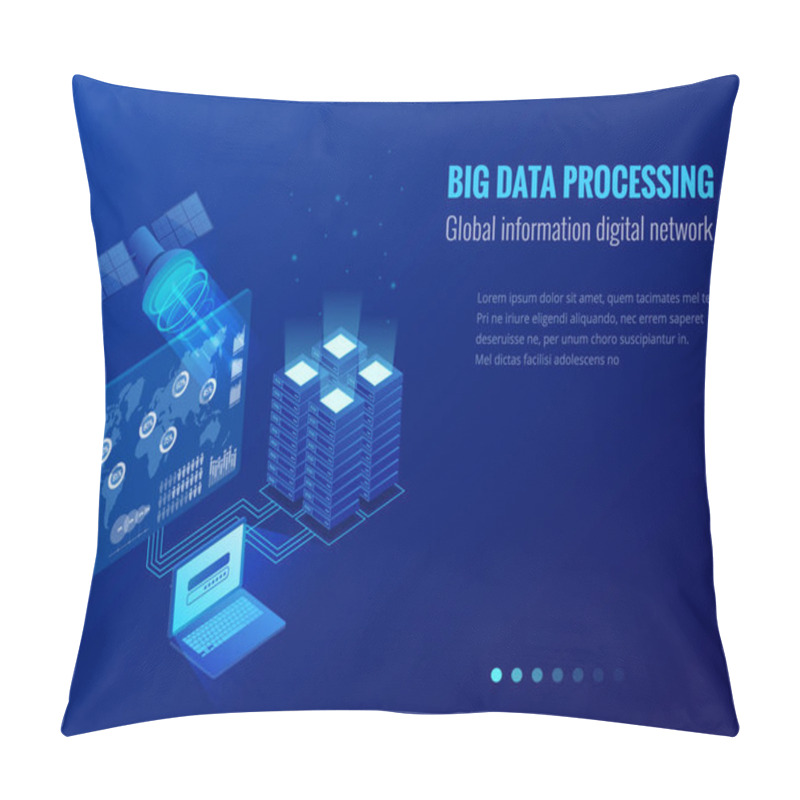 Personality  Isometric Big Data Processing, Global Information Digital Network Concept, Datacenter, Data Base, Digital Information Technology. Website Banner Templates. Pillow Covers