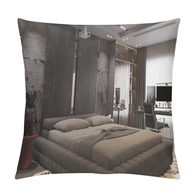 Personality  Modern Luxury Bedroom With Dark Decor And High-End Workspace Setup Pillow Covers