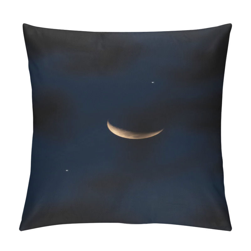 Personality  Crescent Moon, Falling Star, Planet Conjunction And Landscape Scenery Silhouettes. Pillow Covers