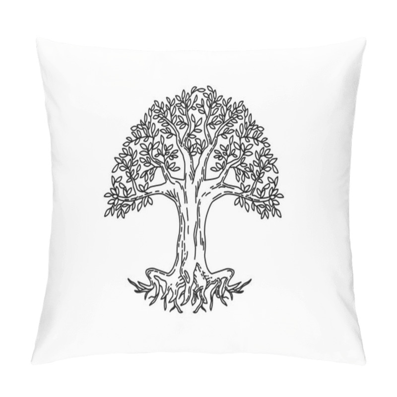 Personality  Tree Logo Hand Drawing In Line Art Style. Printable Vector Pillow Covers