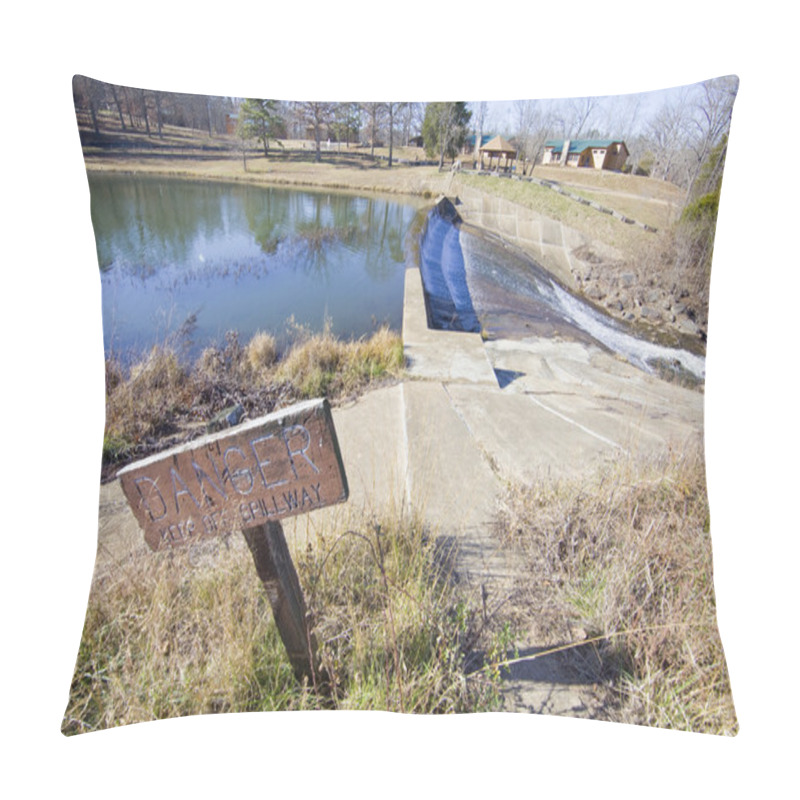 Personality  Release Of Water At A Dam Wall With Danger Sign Pillow Covers