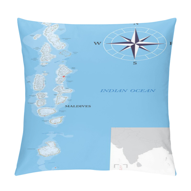 Personality  Maldives Islands Highly Detailed Physical Map Pillow Covers