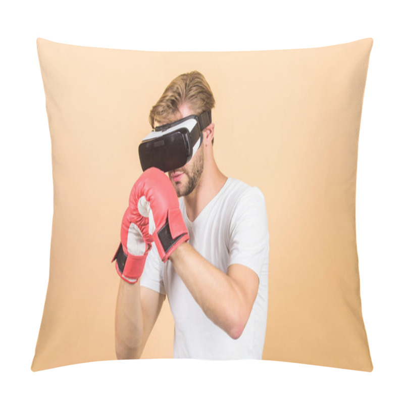 Personality  Vr Boxing. Future Innovation. Man In VR Glasses. Futuristic Gaming. Boxing In Virtual Reality. Digital Sport Success. Man Use New Technology. Modern Gadget. Training Boxing Game. Dedicated To Fitness Pillow Covers