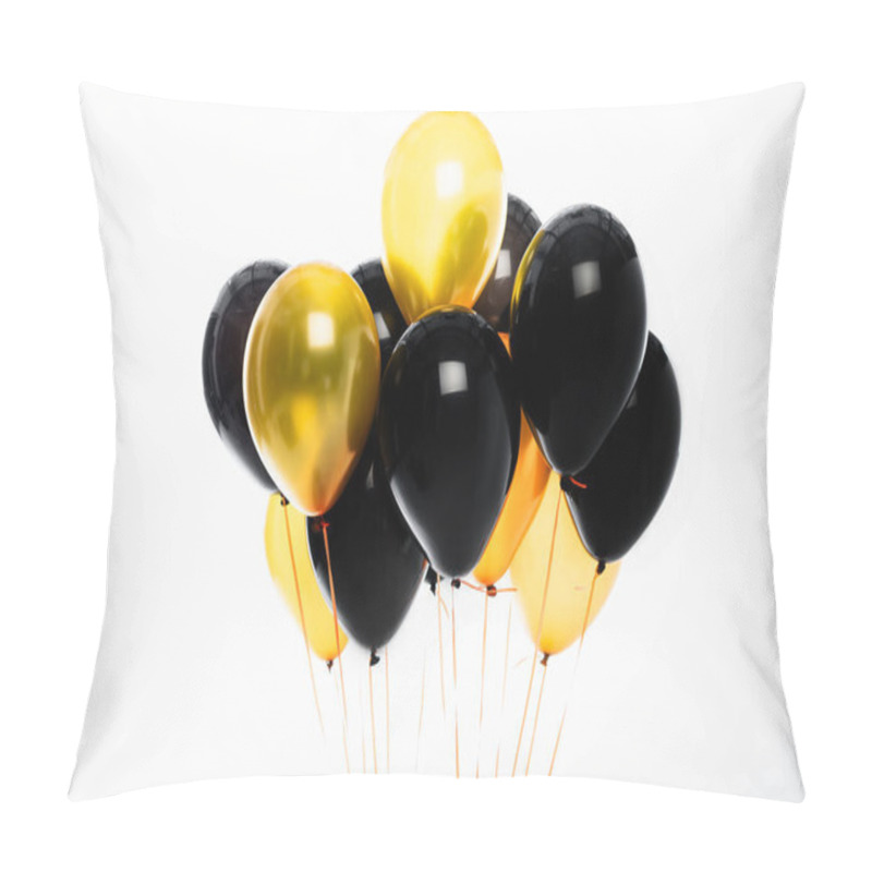 Personality  Festive Black And Golden Balloons Isolated On White  Pillow Covers