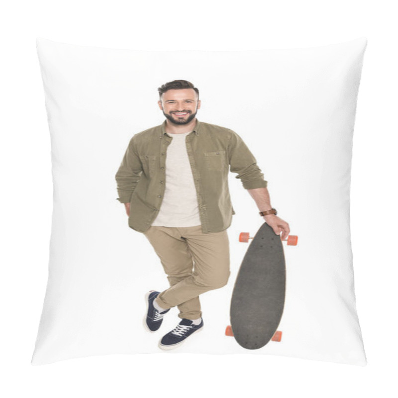 Personality  Man Holding Longboard Pillow Covers