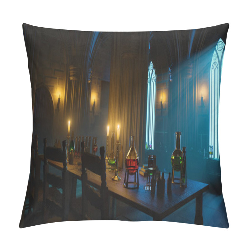 Personality  Moonlight Shadow In The Mysterious Gothic Alchemist Laboratory. 3D Illustration. Pillow Covers