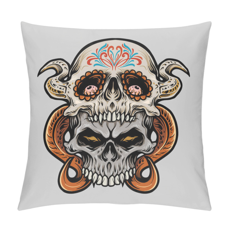 Personality  Two Sugar Skull Muertos Illustrations For Clothing Line Merchandise, Sticker Tees And Poster Advertising  Pillow Covers