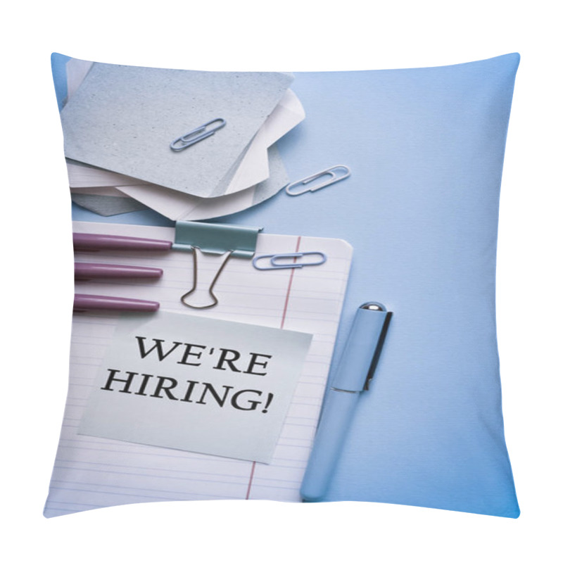 Personality  Job Recruiting Advertisement Represent. Office Workplace Top View, Copy Space.Flat Lay Office Table Desk.Labor Market Concept. Job Vacancy,new Recruitment, Trainee, Occupation. Pillow Covers