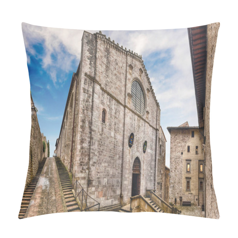 Personality  Panoramic View With Facade Of The Medieval Cathedral Of Gubbio, One Of The Most Beautiful Medieval Towns In Central Italy Pillow Covers