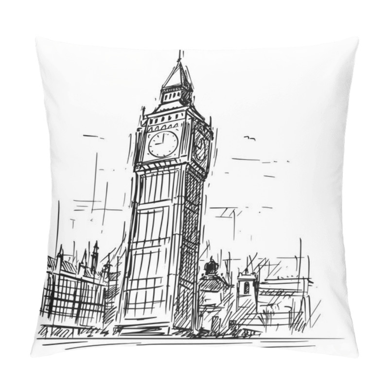 Personality  Cartoon Sketch Of Big Ben Clock Tower In London, England, United Kingdom Pillow Covers