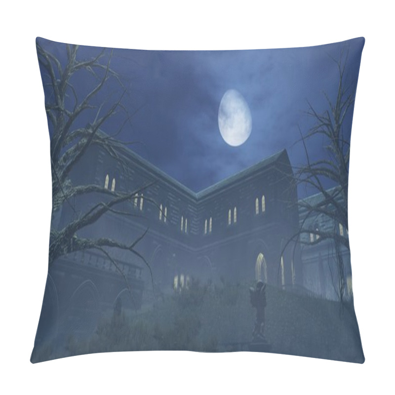 Personality  Big Half Moon Above Old Creepy Mansion Pillow Covers