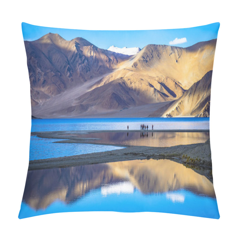 Personality   Landscape With Reflections Of The Mountains On The Lake Named Pagong Tso, Situated On Leh, Ladakh, India. Pillow Covers