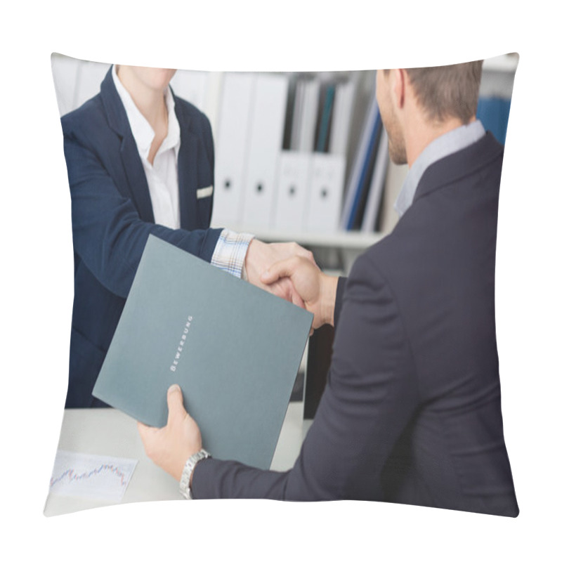 Personality  Midsection Of Handshake While Job Interviewing Pillow Covers