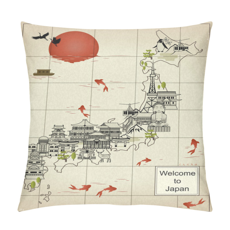 Personality  Retro Japan Travel Map Pillow Covers