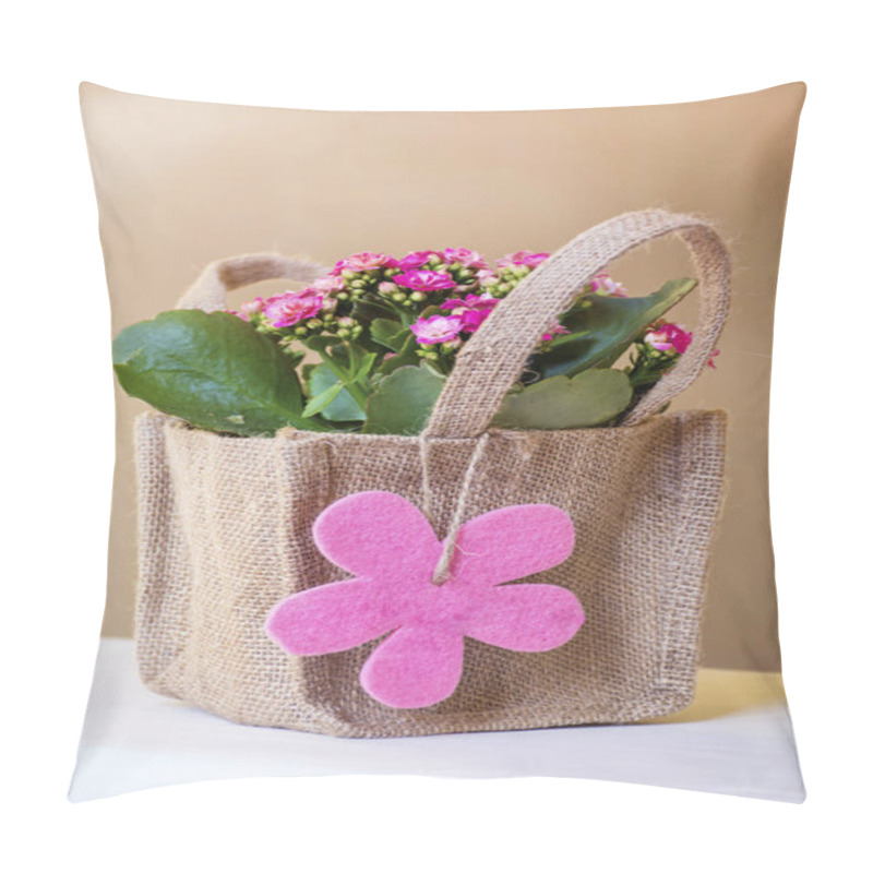 Personality  Beautiful Pink Flower With Gift Card Packed In Canvas Bag Pillow Covers