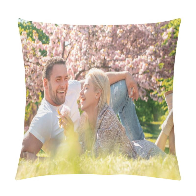 Personality  Spring Romantic Couple In Love Looking At Each Other. Smiling Face Of Spring Happy Young Couple. Valentines Day Concept Pillow Covers