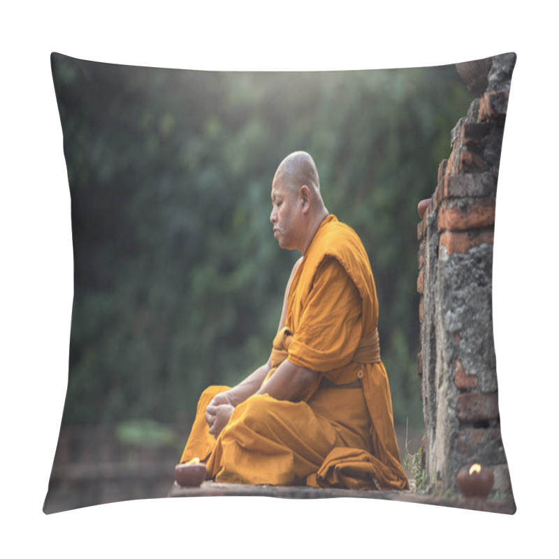 Personality  Buddhist Monk Meditation In Temple Pillow Covers