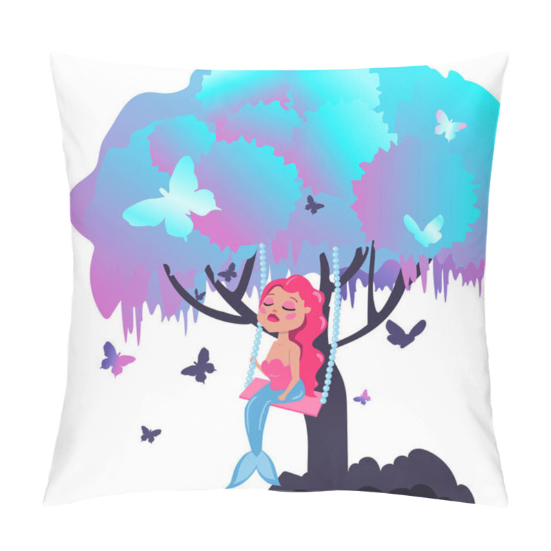 Personality  Mermaid With Pink Hair Sitting On A Swing Pillow Covers