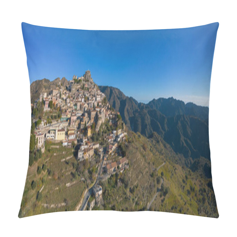 Personality  A Drone Perspective Of The Picturesque Mountain Village Of Bova In Calabria Pillow Covers