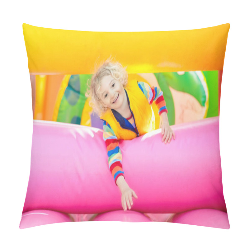 Personality  Child Jumping On Playground Trampoline. Kids Jump. Pillow Covers