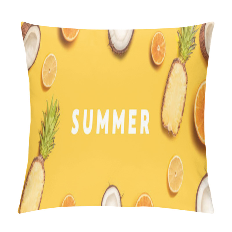 Personality  Tropical Fruit Flat Lay With Pineapple, Oranges, Lemon And Coconut On A Pastel Background. Pillow Covers