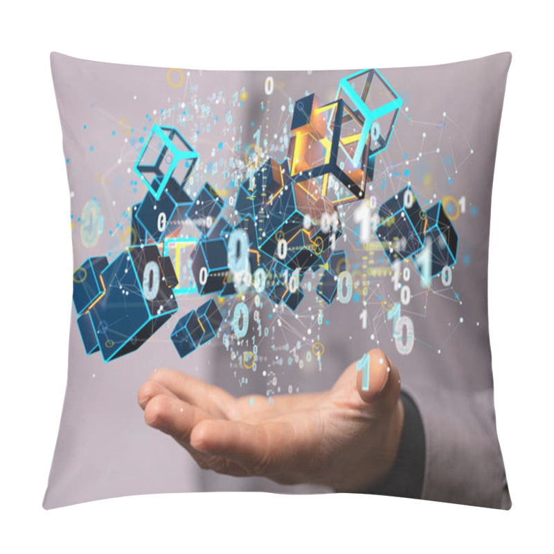 Personality  A Male's Hand Holding Actionable Analytics Connecting People On The Internet Pillow Covers