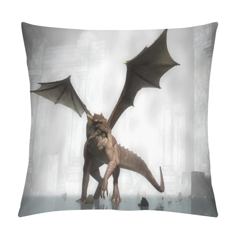 Personality  Dragon In Fog On Ruins Background Pillow Covers