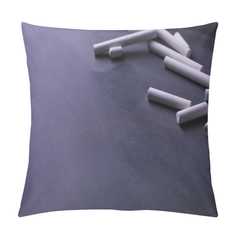 Personality  Crayons Lie On A Black Chalkboard, Copy Space. The Concept Of School, Education And Childhood. Pillow Covers