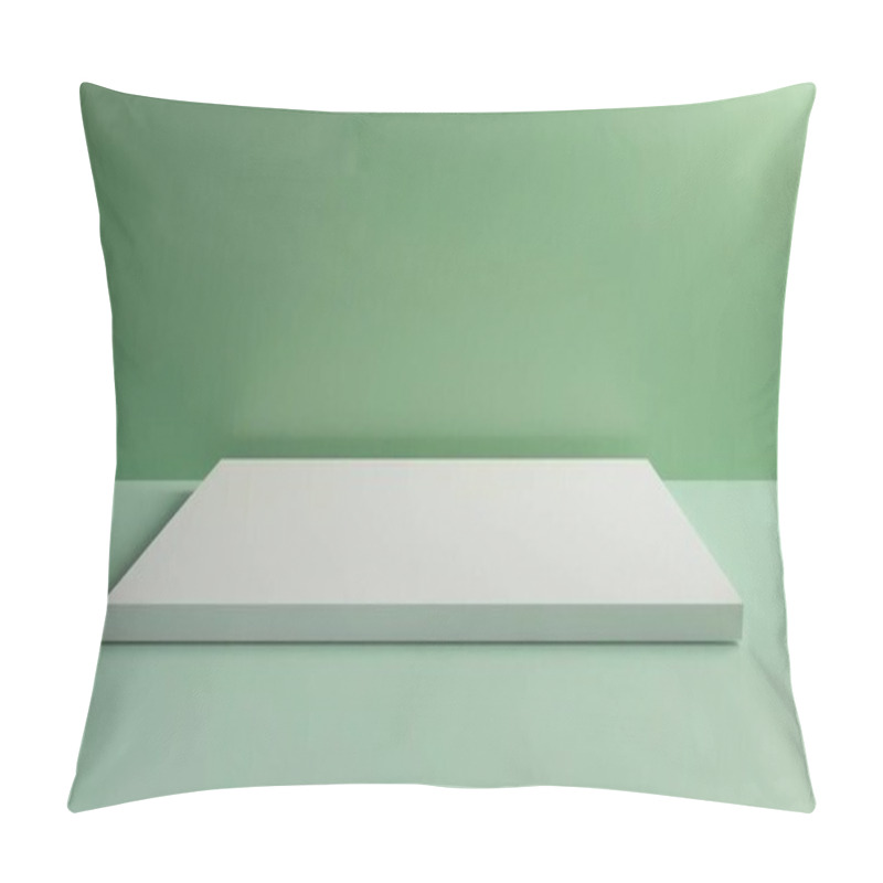 Personality  Minimalist White Display Platform On A Soft Green Background. Pillow Covers