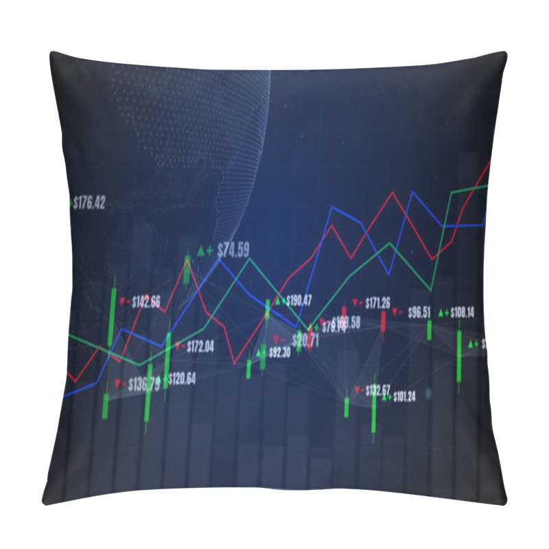 Personality  Candlestick Graph Chart With Digital Data, Uptrend Or Down Trend Pillow Covers