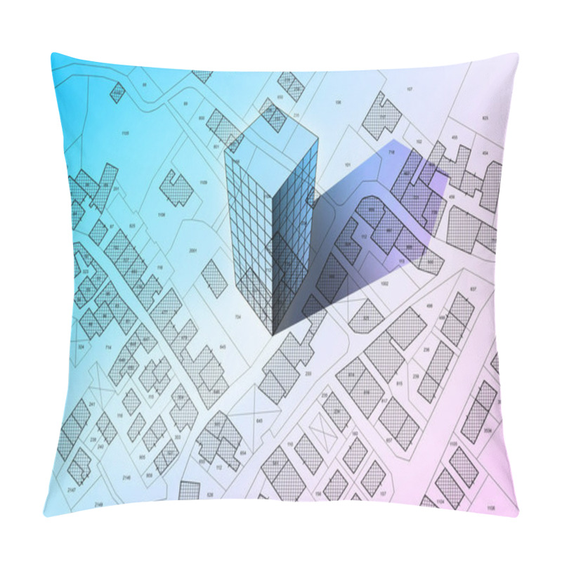 Personality  Imaginary Cadastral Map Of Territory With Building In The Center - Land Registry Concept Illustration Pillow Covers