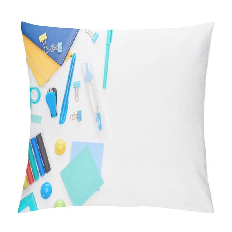 Personality  Blue And White School Supplies Isolated On White Pillow Covers