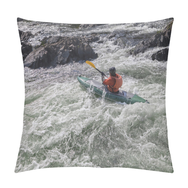 Personality  Kayaker In Whitewater Pillow Covers