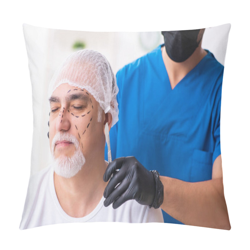 Personality  Old Man Visiting Male Doctor For Plastic Surgery Pillow Covers