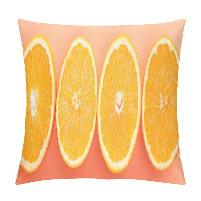 Personality  Top View Of Citrus Fruits Halves On Orange Background, Panoramic Shot Pillow Covers